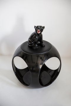 Taburete negro de la era espacial de mediados de siglo, mesa de centro, Alemania, años 60