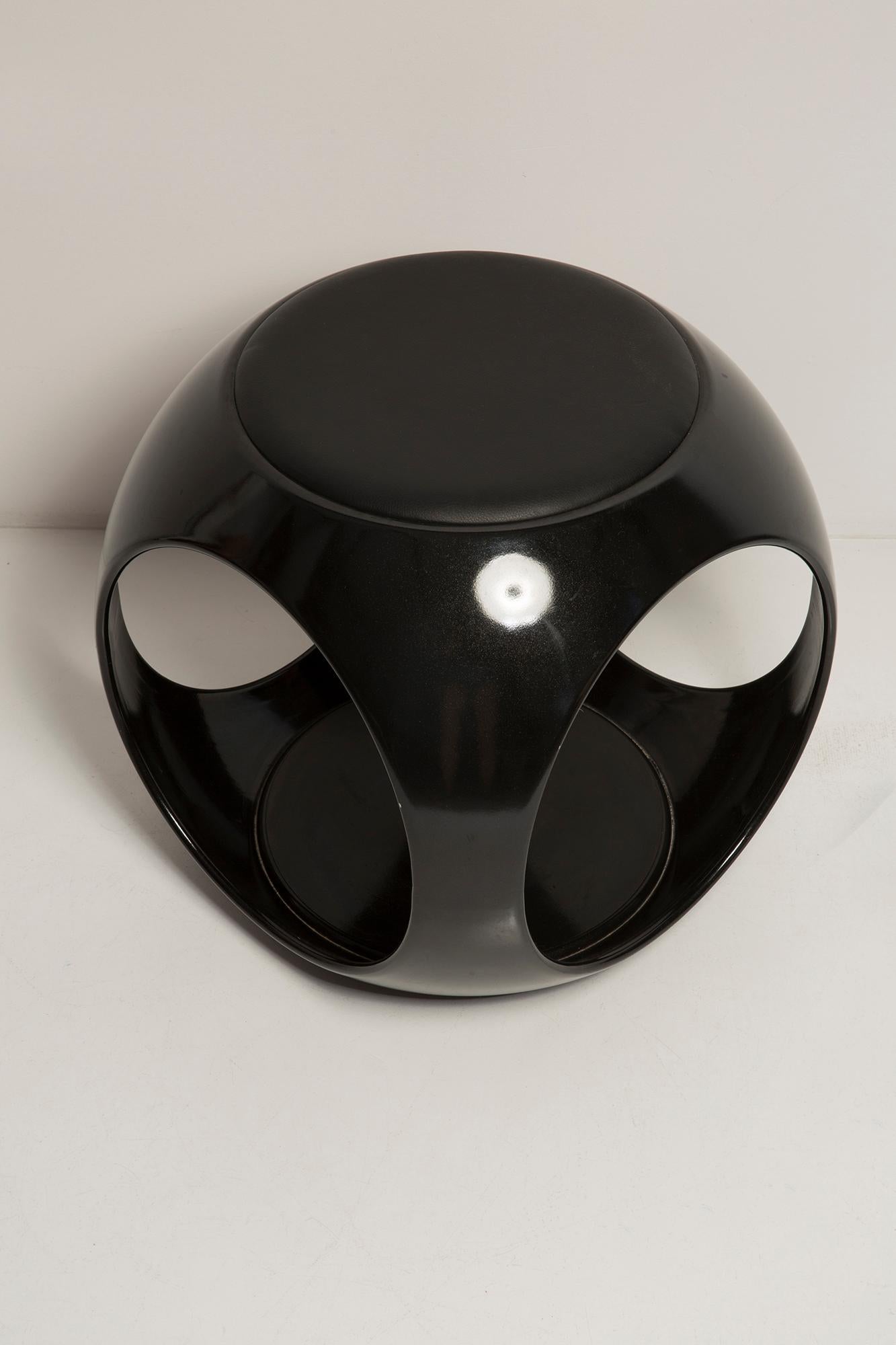 Faux Leather Mid Century Space Age Black Stool, Coffee Table, Germany, 1960s