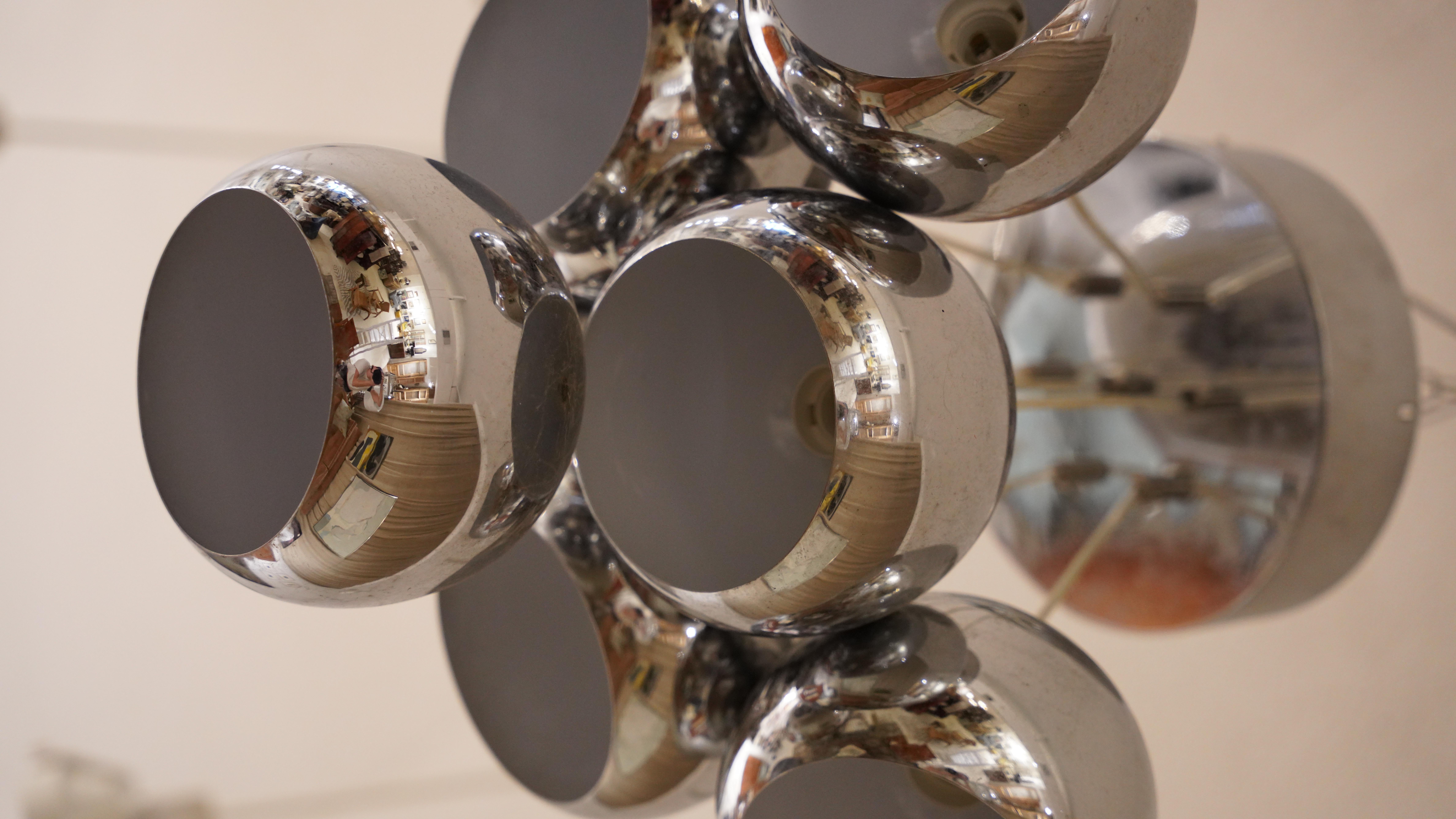 Chrome Mid-Century Space Age Bubble Cluster Pendant For Sale