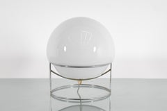 Mid-Century Space Age C. Nason Style Steel and Milky Glass Table Lamp 70s Italy