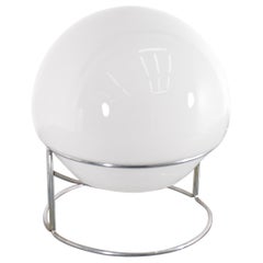 Mid-Century Space Age C. Nason Style Steel and Milky Glass Table Lamp 70s Italy Mid-Century Space Age C. Nason Style Steel and Milky Glass Table Lamp 70s Italy