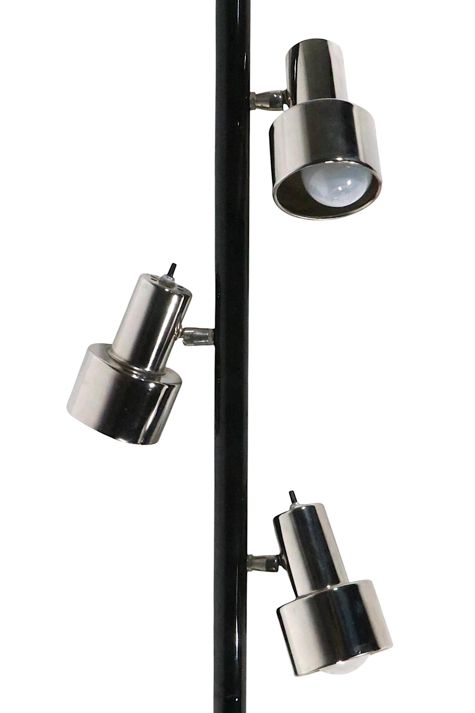 Mid Century Space Age Chrome and Black Tension Pole Floor Lamp c. 1950/70's For Sale 11