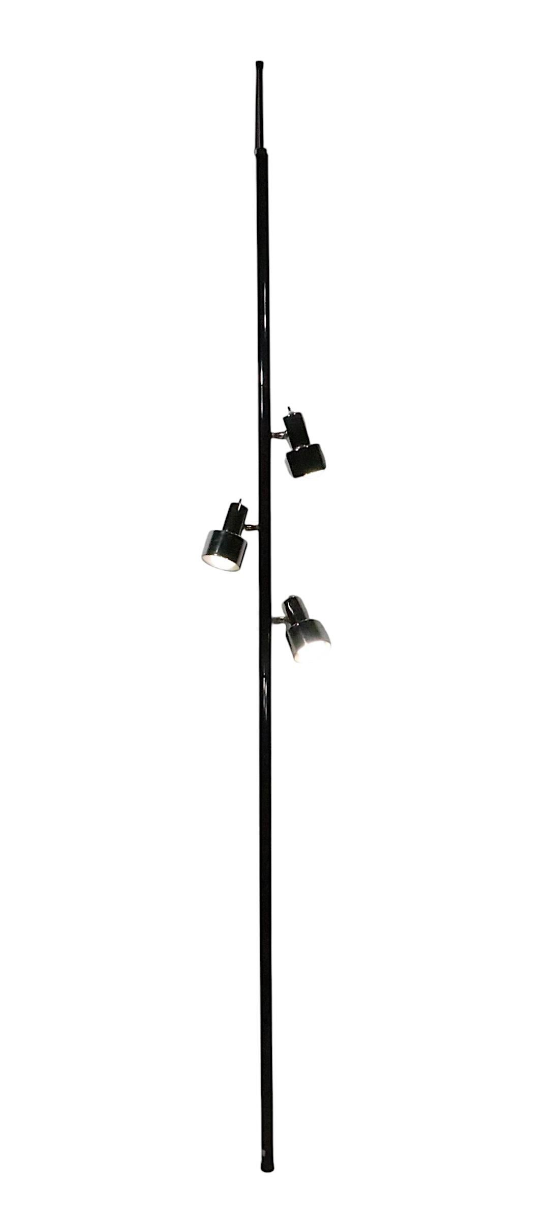 American Mid Century Space Age Chrome and Black Tension Pole Floor Lamp c. 1950/70's For Sale