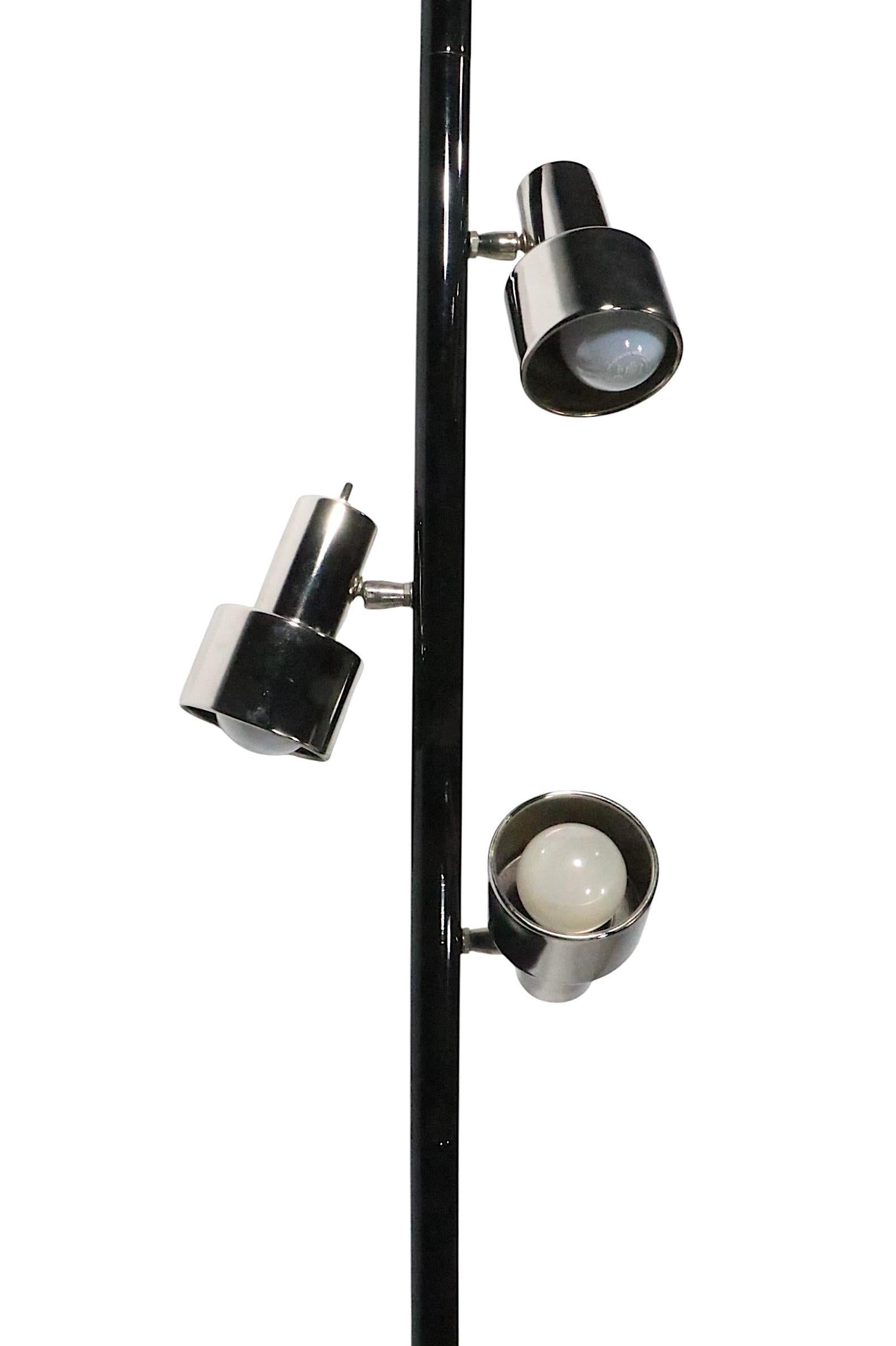 Mid Century Space Age Chrome and Black Tension Pole Floor Lamp c. 1950/70's For Sale 1