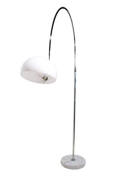 Mid Century Space Age Chrome Marble and Plastic Arc Floor Lamp c. 1970's