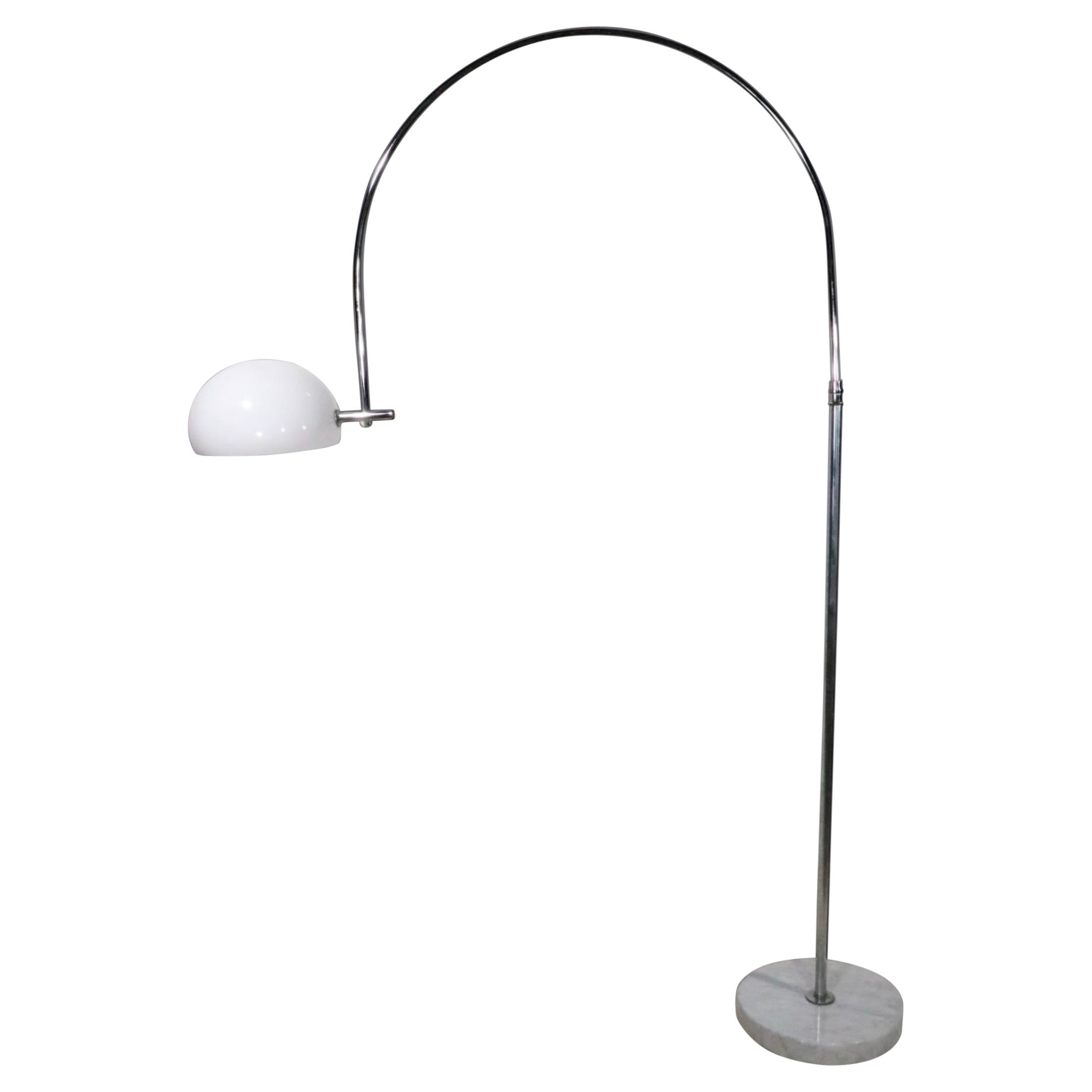 Mid Century Space Age Chrome Marble and Plastic Arc Floor Lamp c. 1970's For Sale
