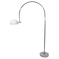 Mid Century Space Age Chrome Marble and Plastic Arc Floor Lamp c. 1970's
