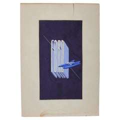 Illustrazione originale di un concept car Ford in stile "Space Age" della metà del secolo, anni '50 circa