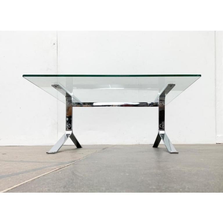Mid-Century Modern Table d'appoint Joker en chrome et verre de l'ère spatiale française, années 1960 en vente