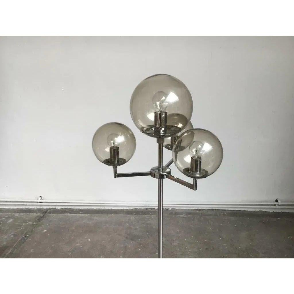 Mid-Century moderno Lampada da terra tedesca Space AGE di metà secolo in cromo e vetro di Hustadt Leuchten in vendita