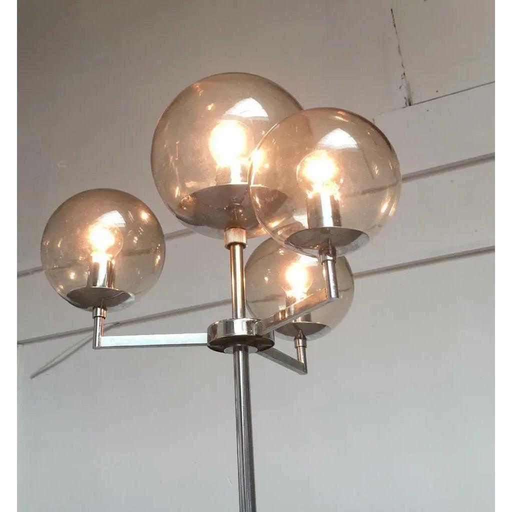 Metallo Lampada da terra tedesca Space AGE di metà secolo in cromo e vetro di Hustadt Leuchten in vendita