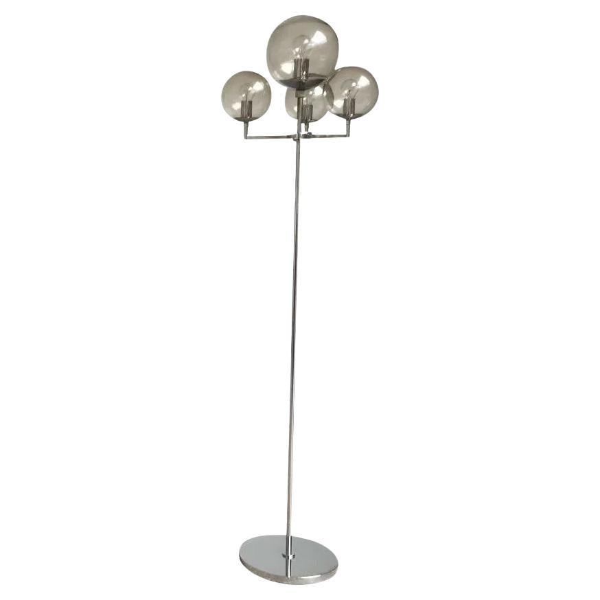 Lampada da terra tedesca Space AGE di metà secolo in cromo e vetro di Hustadt Leuchten