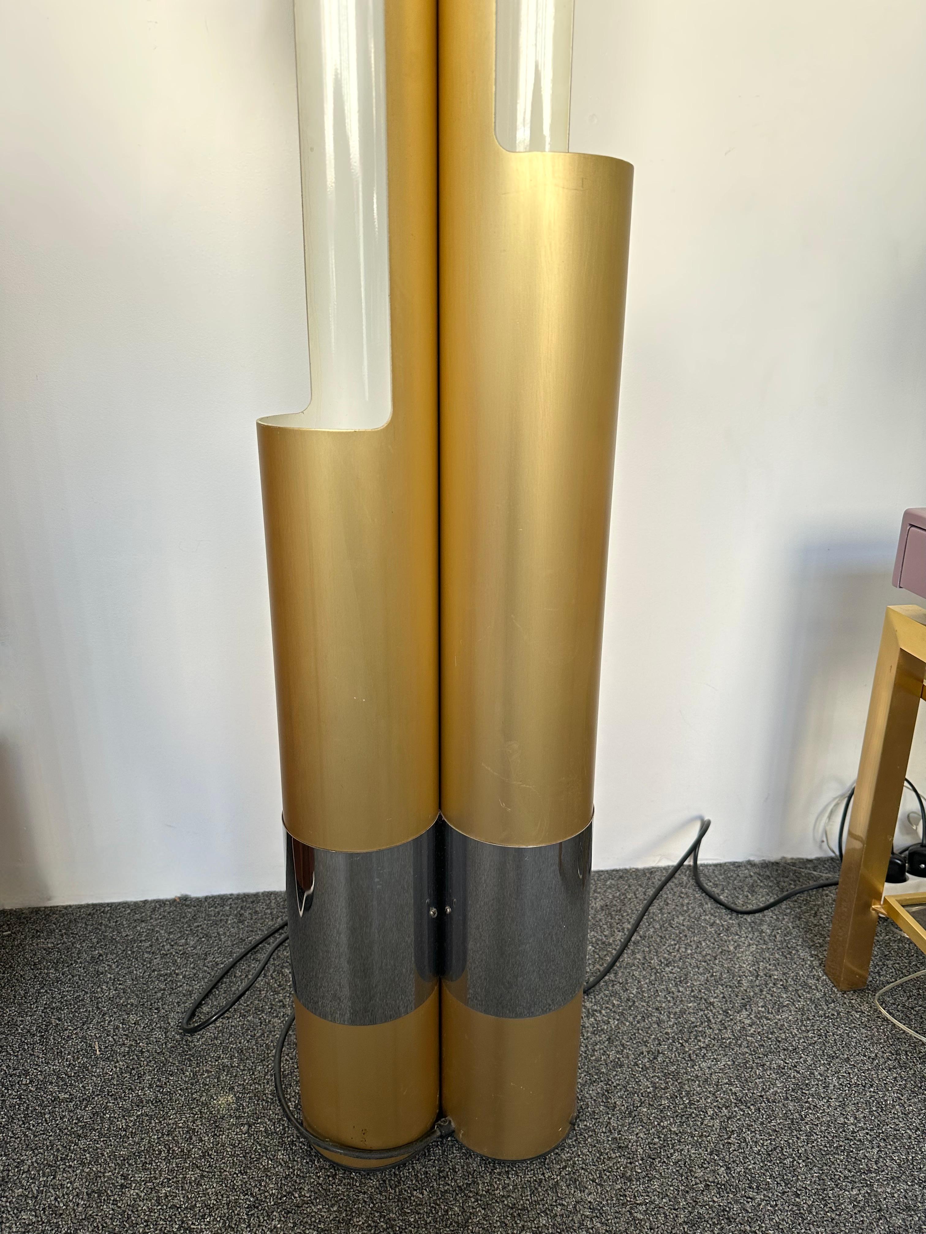 Mid-Century Space Age Gold Metal Organ Floor Lamp by Luci, Italy, 1970s For Sale 6
