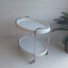 Midcentury Space Age Italian Oval Plastic and Chrome Bar Cart trolley, 1950-1960