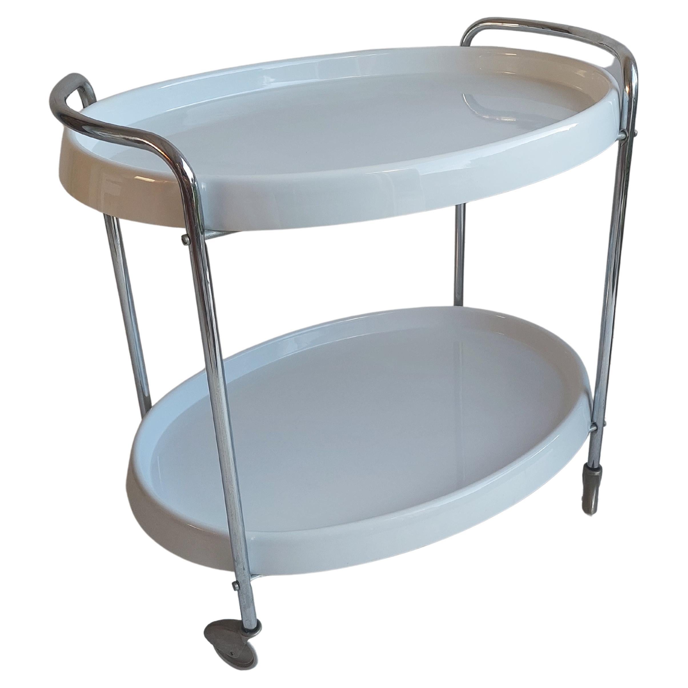Midcentury Space Age Italian Oval Plastic and Chrome Bar Cart trolley, 1950-1960 For Sale