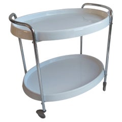 Midcentury Space Age Italian Oval Plastic and Chrome Bar Cart trolley, 1950-1960