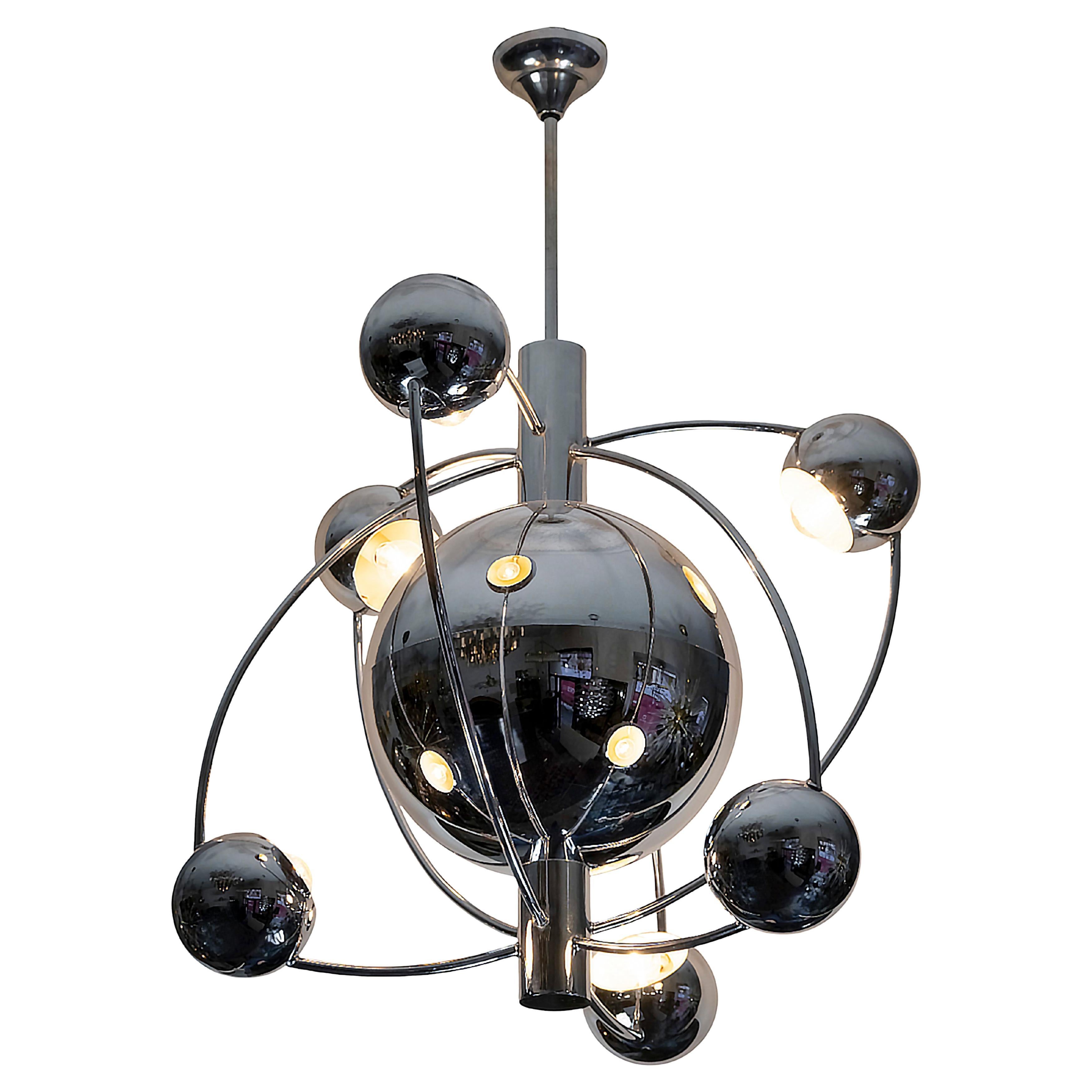 Mid-Century Space Age Italian Reggiani Chrome Chandelier, circa 1960 For Sale