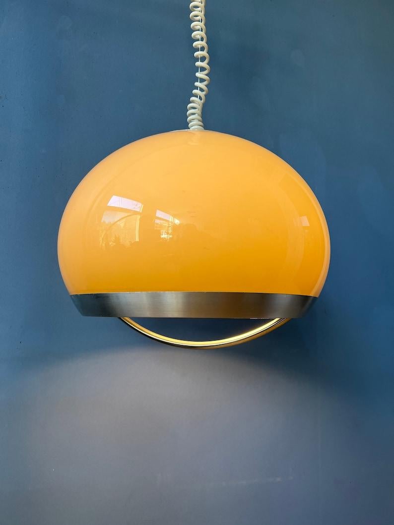 Mid Century Space Age  Light Fixture Mushroom Pendant Lamp by Dijkstra, 1970s In Excellent Condition In ROTTERDAM, ZH