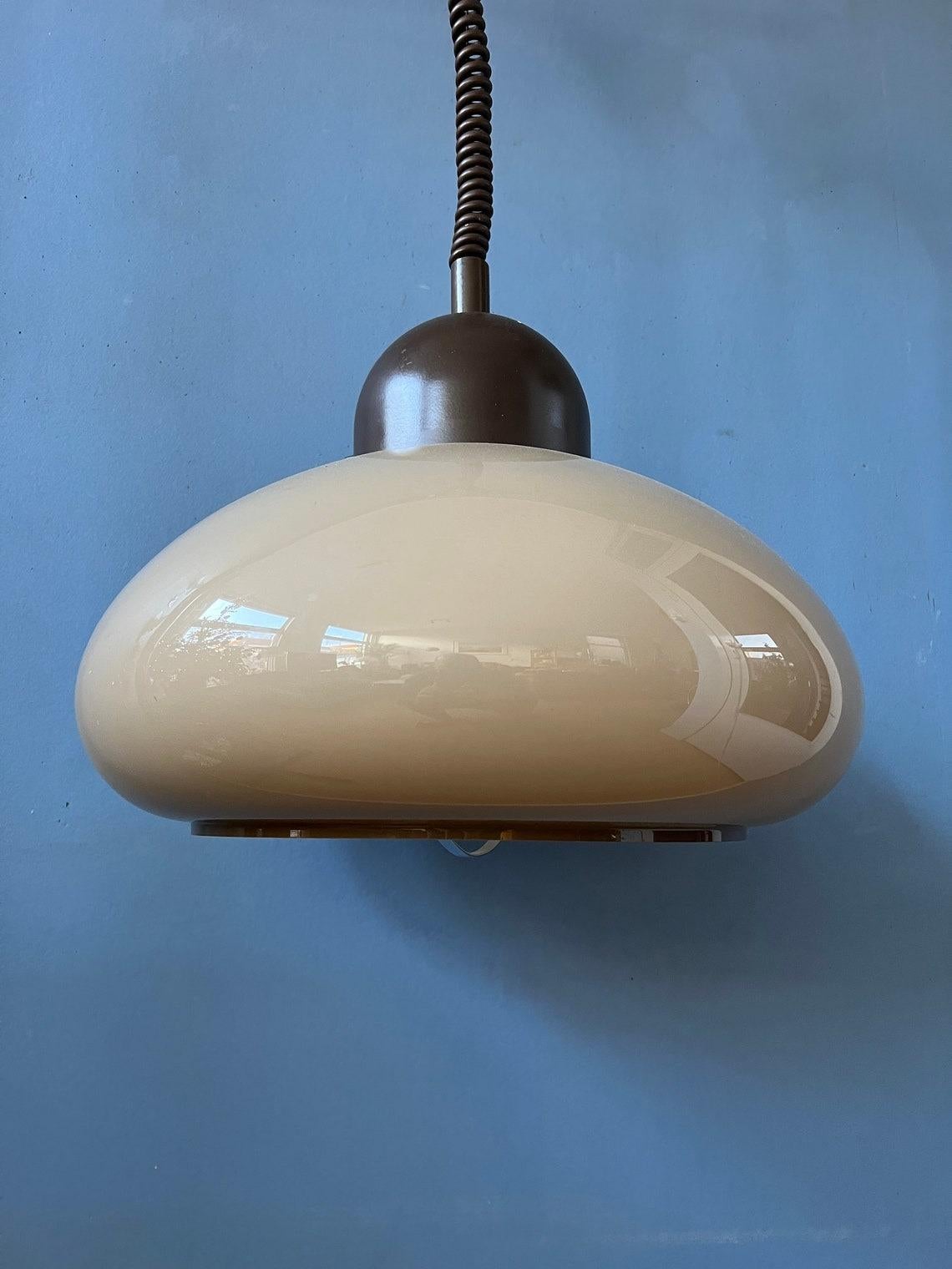 Mid Century Space Age Mushroom Pendant Beige Fixture Light by Dijkstra, 1970s For Sale 1