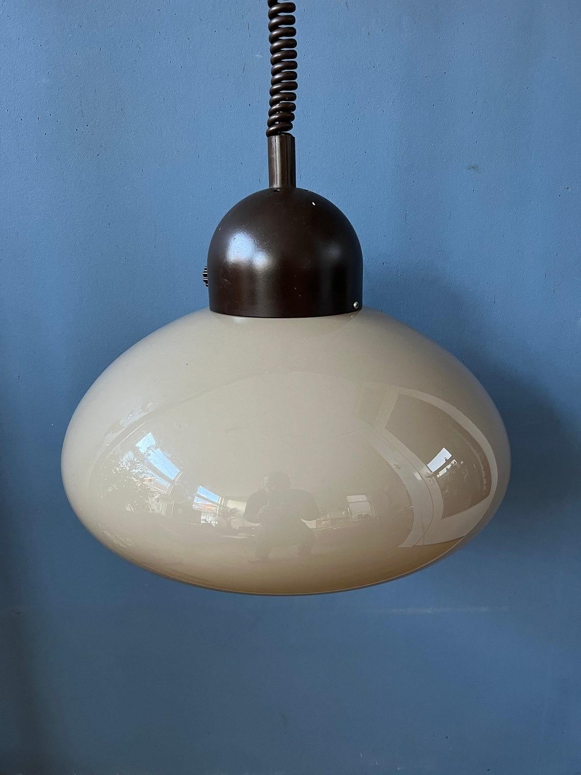 Mid Century Space Age Mushroom Pendant Beige Fixture Light by Dijkstra, 1970s 3