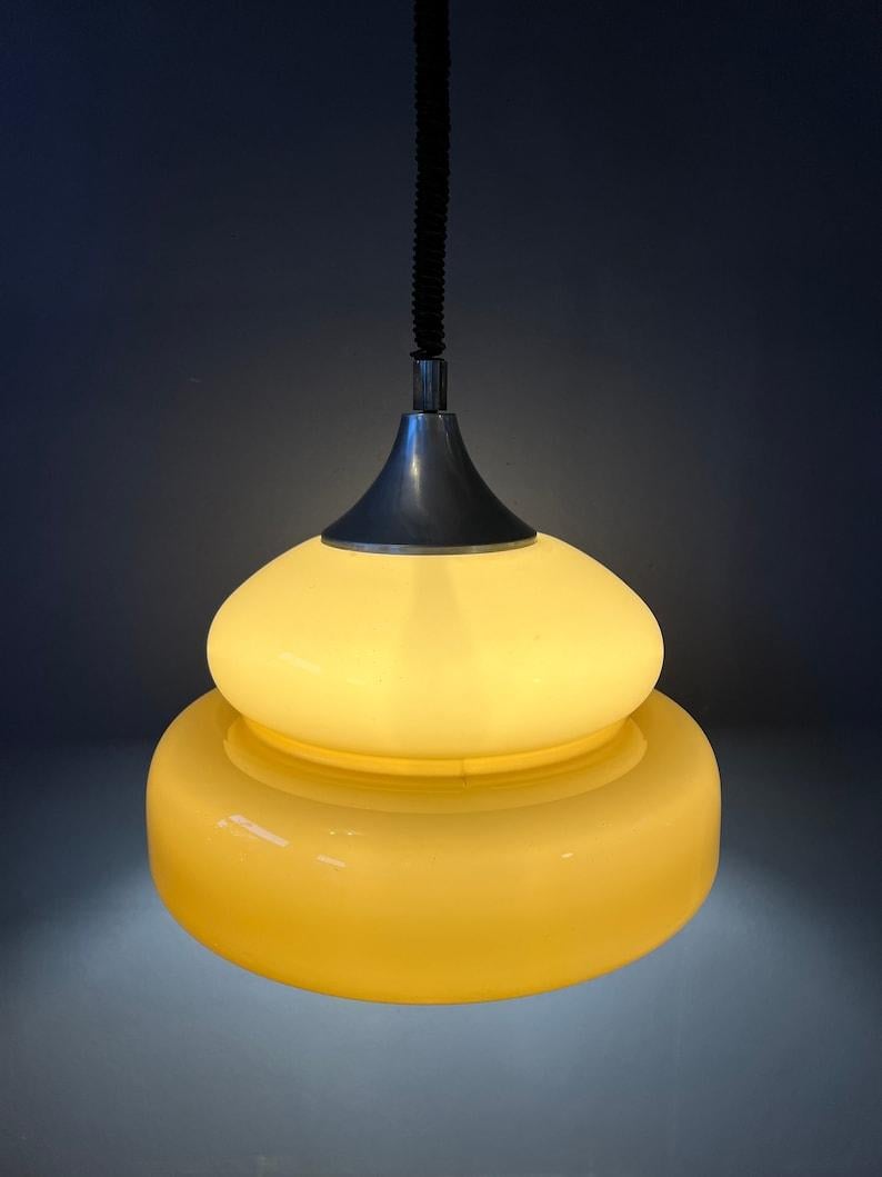 20th Century Mid Century Space Age Pendant Lamp - Vintage Beige Light Fixture, 1970s For Sale