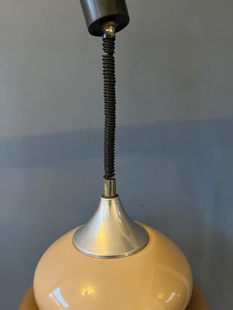 Mid Century Space Age Pendant Lamp - Vintage Beige Light Fixture, 1970s For Sale 3