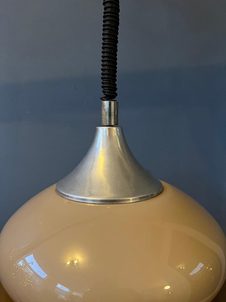 Mid Century Space Age Pendant Lamp - Vintage Beige Light Fixture, 1970s For Sale 4