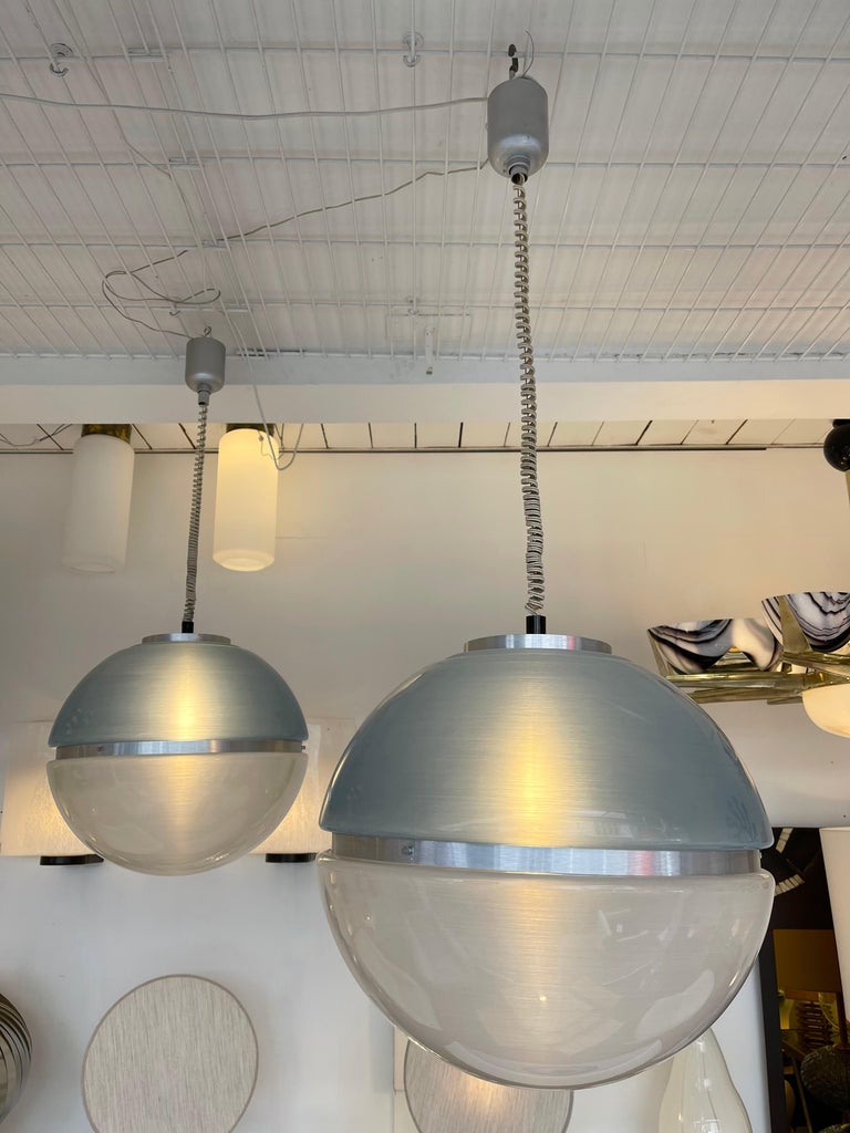 Mid-Century Space Age Pendant Light Ball Blue Perspex, 1970s 3
