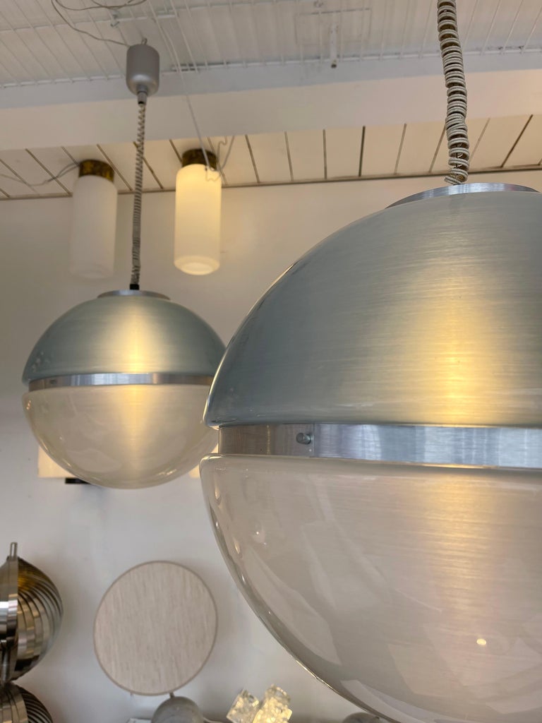 Mid-Century Space Age Pendant Light Ball Blue Perspex, 1970s 5