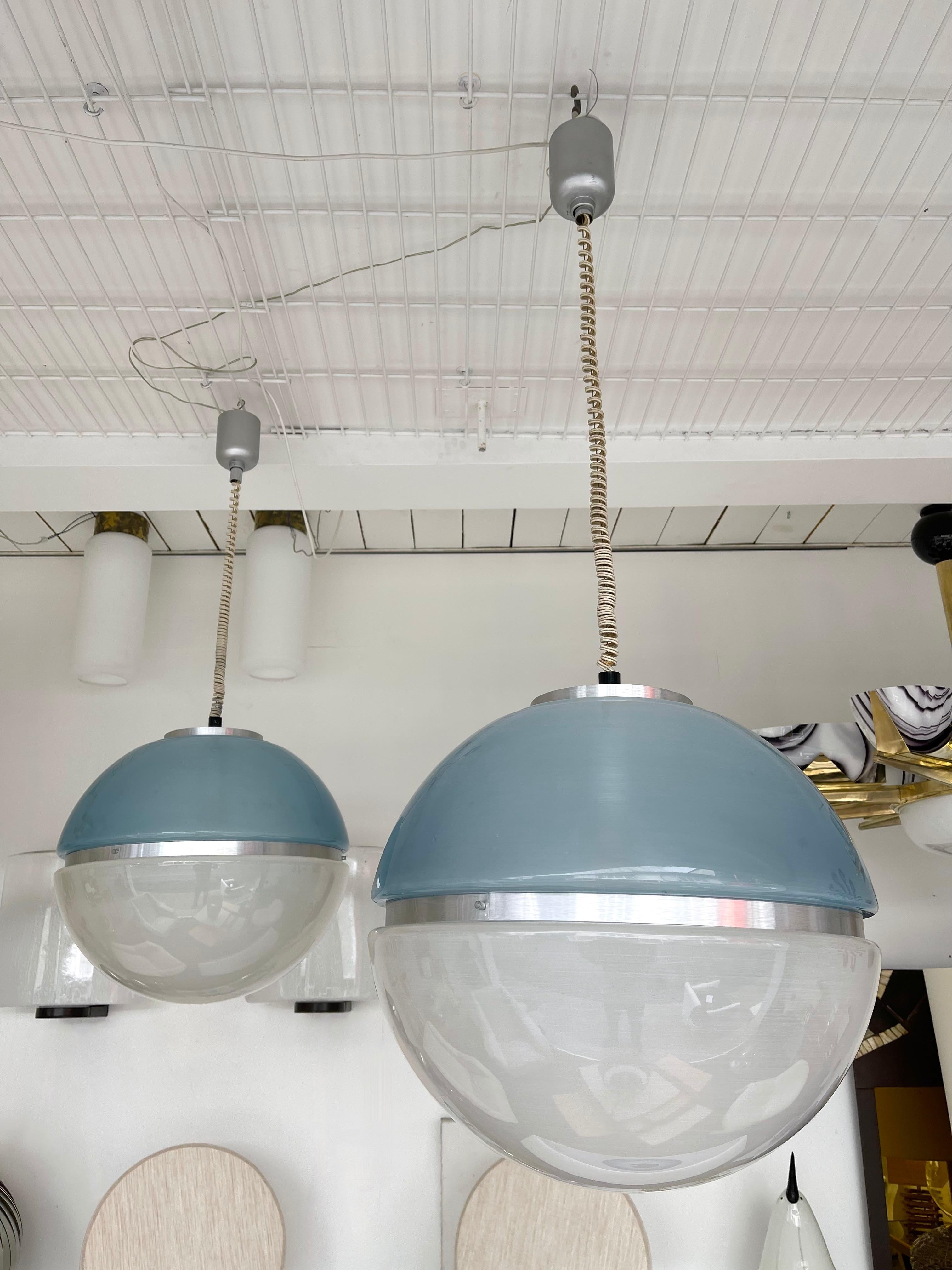 Italian Mid-Century Space Age Pendant Light Ball Blue Perspex, 1970s