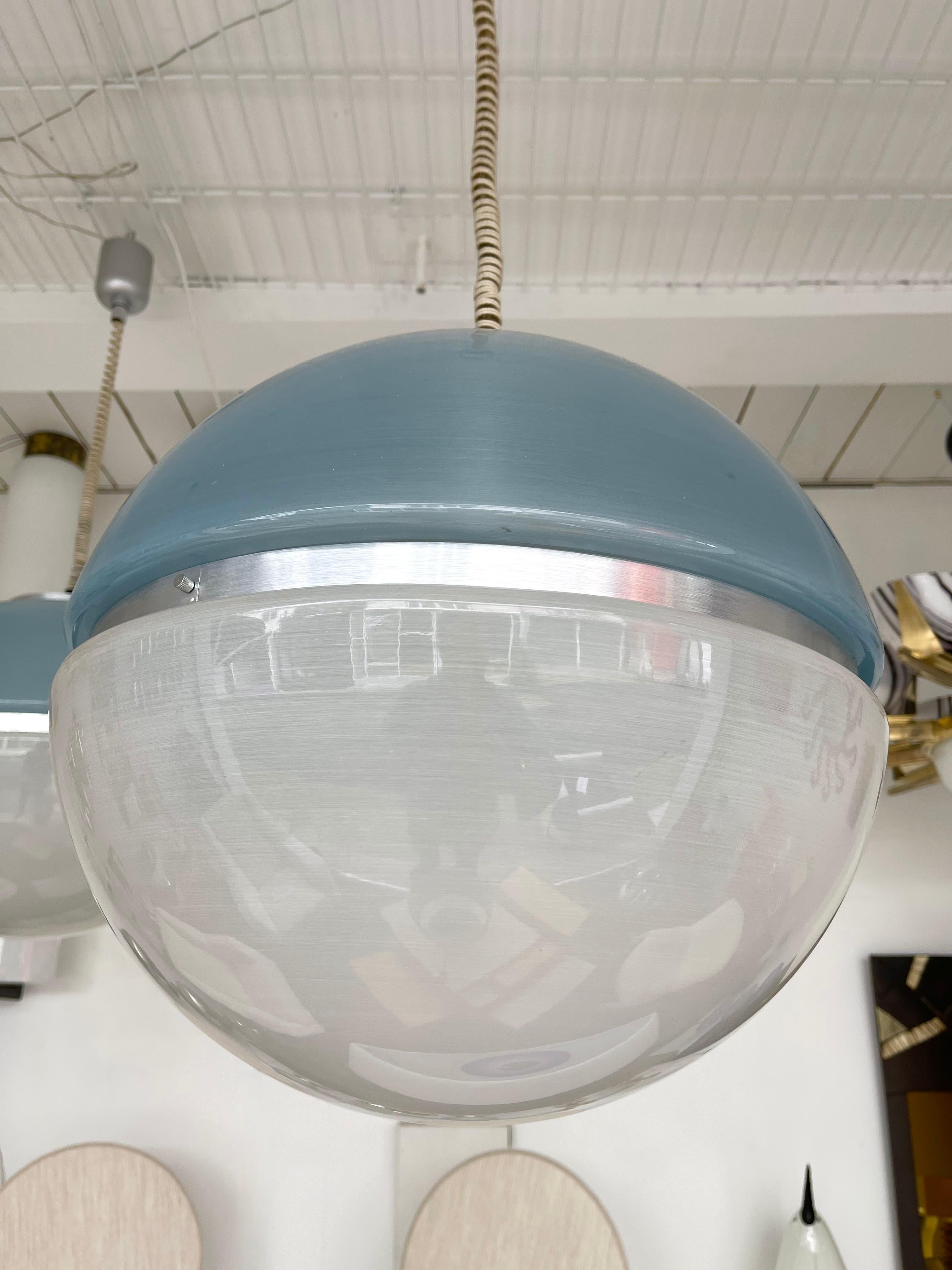 Mid-Century Space Age Pendant Light Ball Blue Perspex, 1970s In Good Condition In SAINT-OUEN, FR