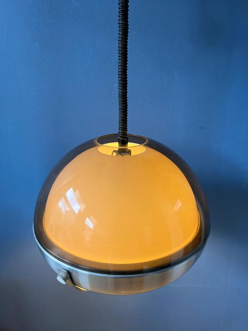 Metal Mid Century Space Age Pendant Light- Lakro Pendant Lamp, 70s Rise and Fall Lamp For Sale