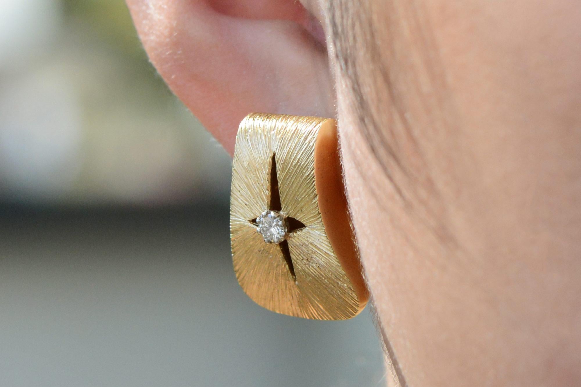 Modernist Mid Century Space Age Starburst Diamond Earrings For Sale