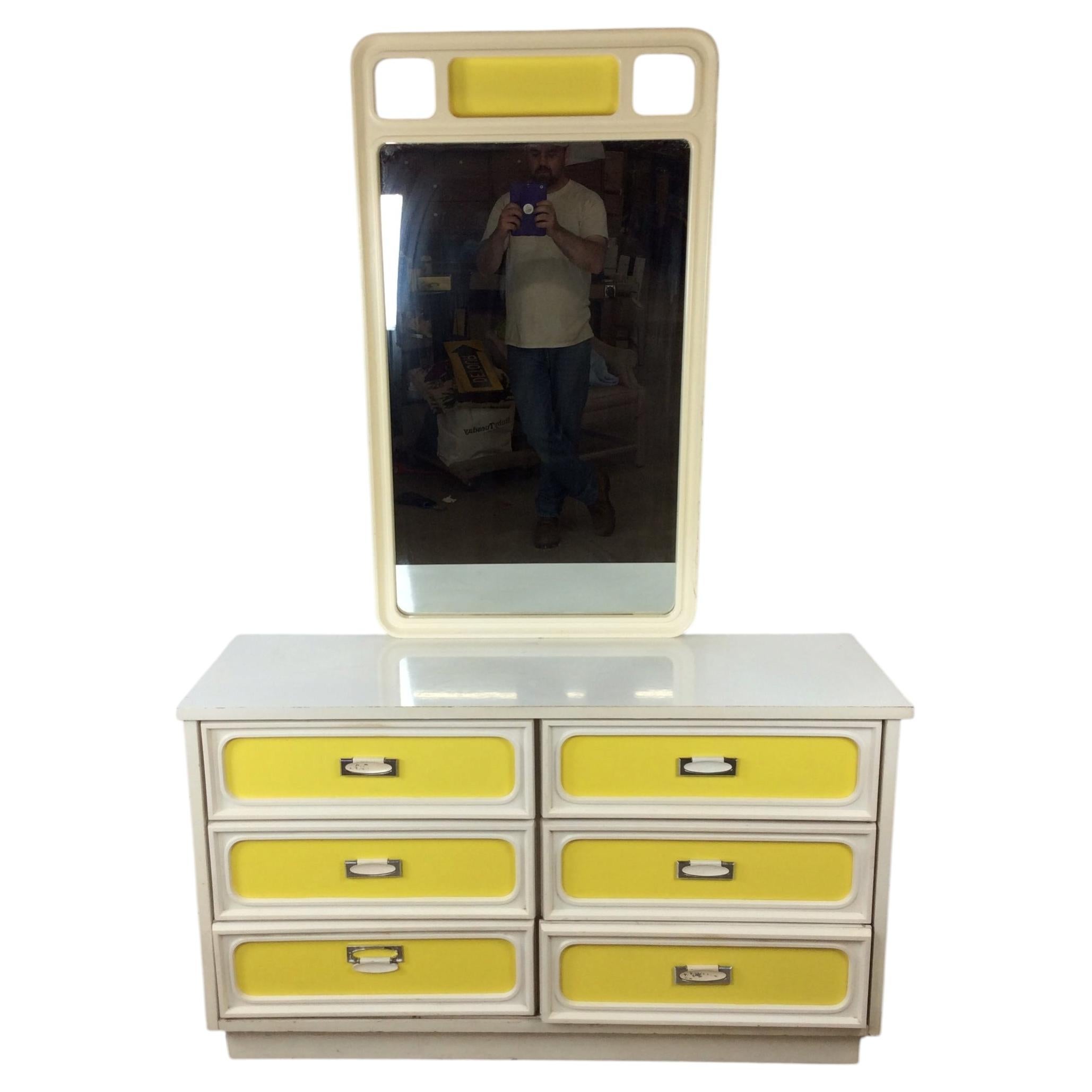 Mid Century Space Age Style Lowboy Dresser with Mirror