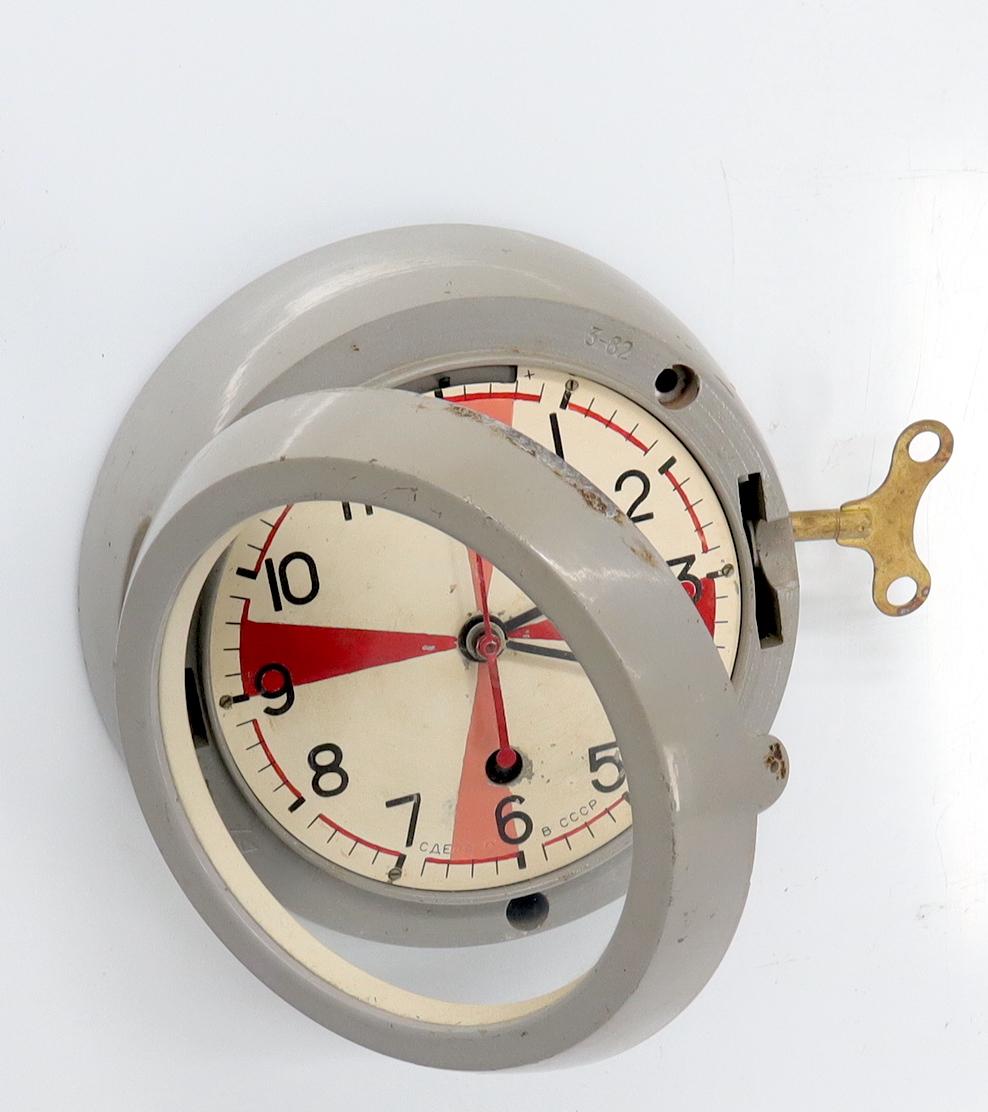 European Midcentury Space Ship Era Wind Up Wall Clock 1960s Made in USSR For Sale