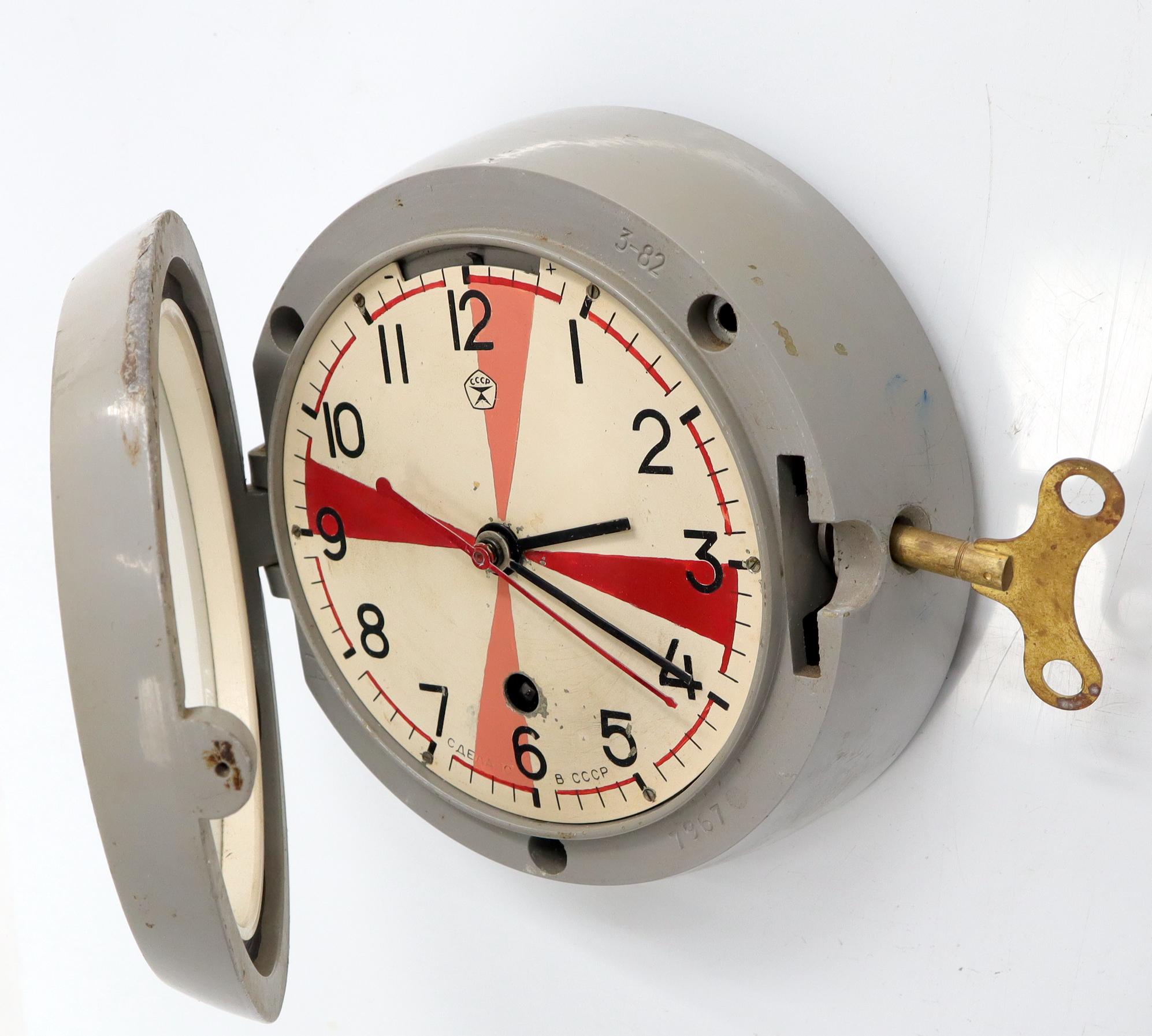 Painted Midcentury Space Ship Era Wind Up Wall Clock 1960s Made in USSR For Sale
