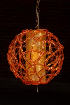 Mid-Century Spaghetti Swag Pendant Fixture in Orange
