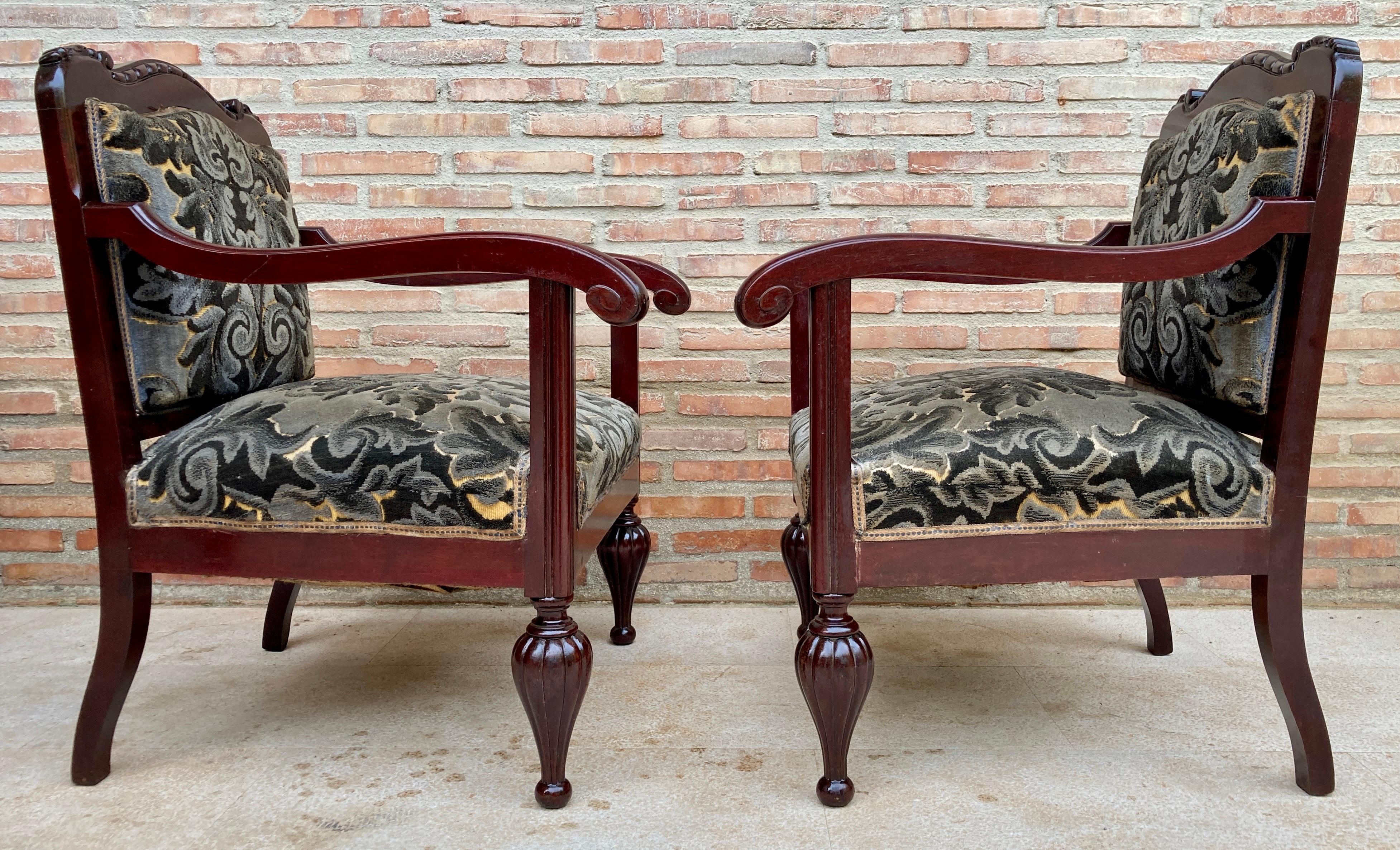 Art Deco Mid Century Spanish Armchairs in Wood, Set of 2 For Sale