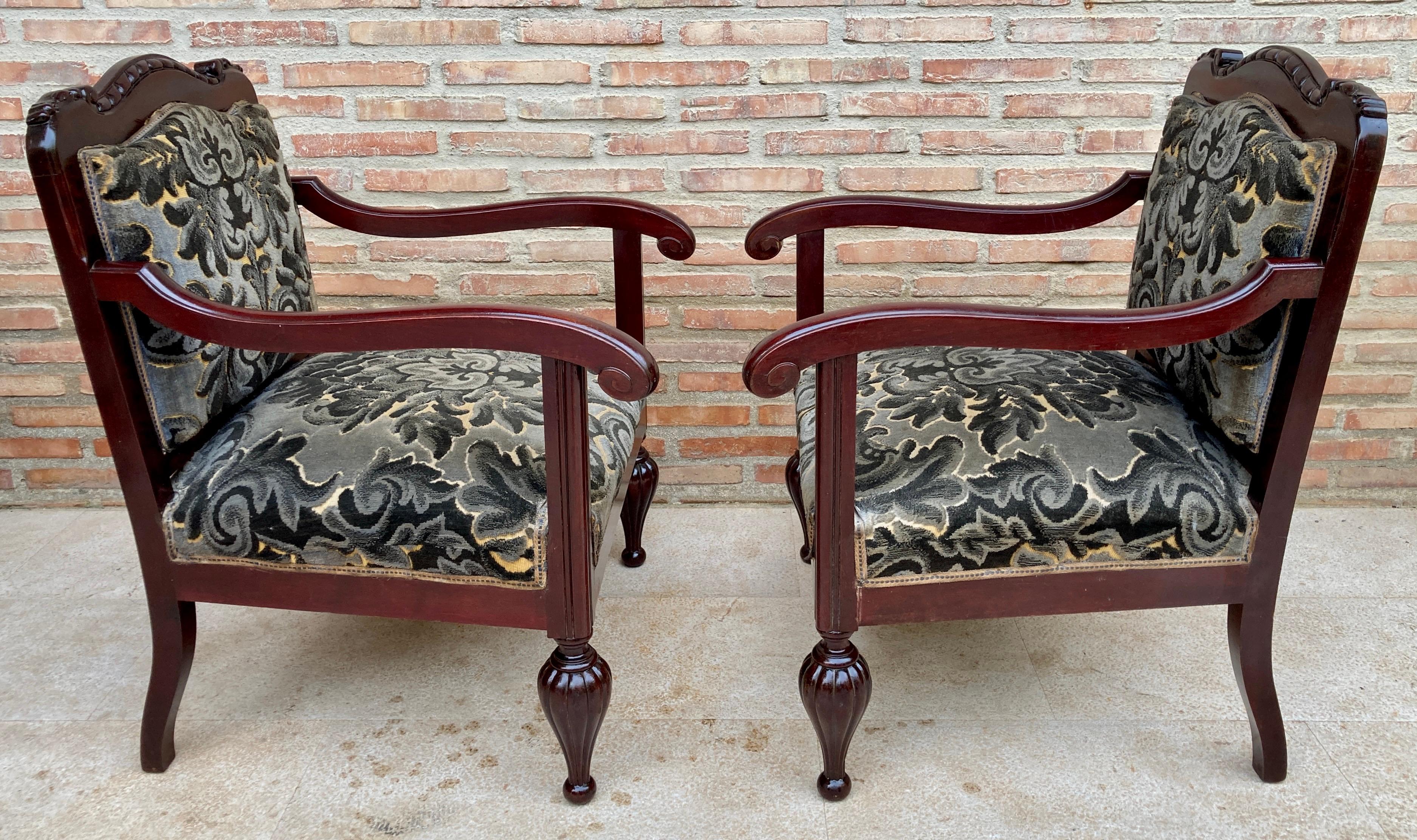 French Mid Century Spanish Armchairs in Wood, Set of 2 For Sale