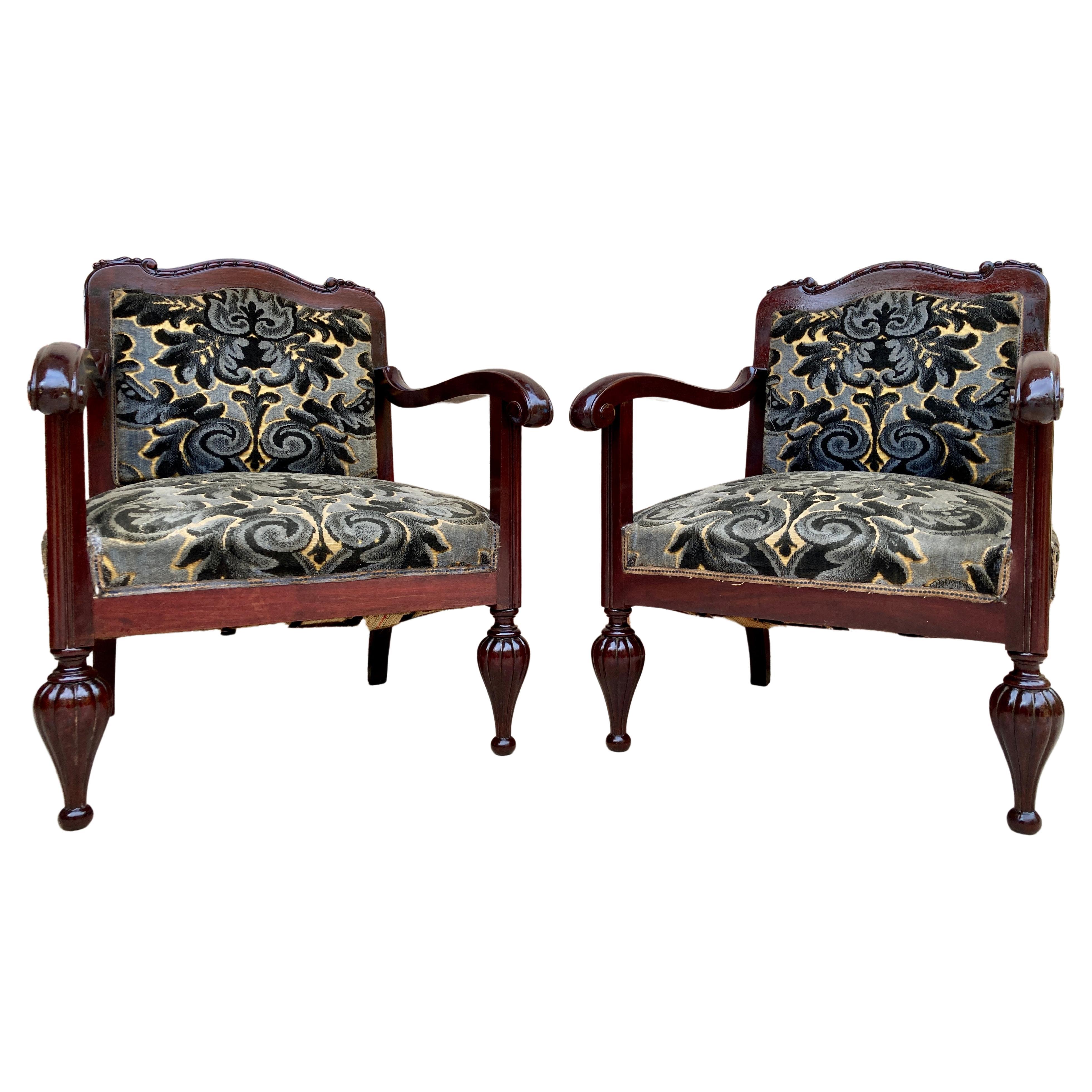 Mid Century Spanish Armchairs in Wood, Set of 2 For Sale