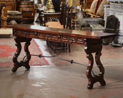 Mid-Century, Spanish Baroque Carved Pine and Iron Console Table with Drawers
