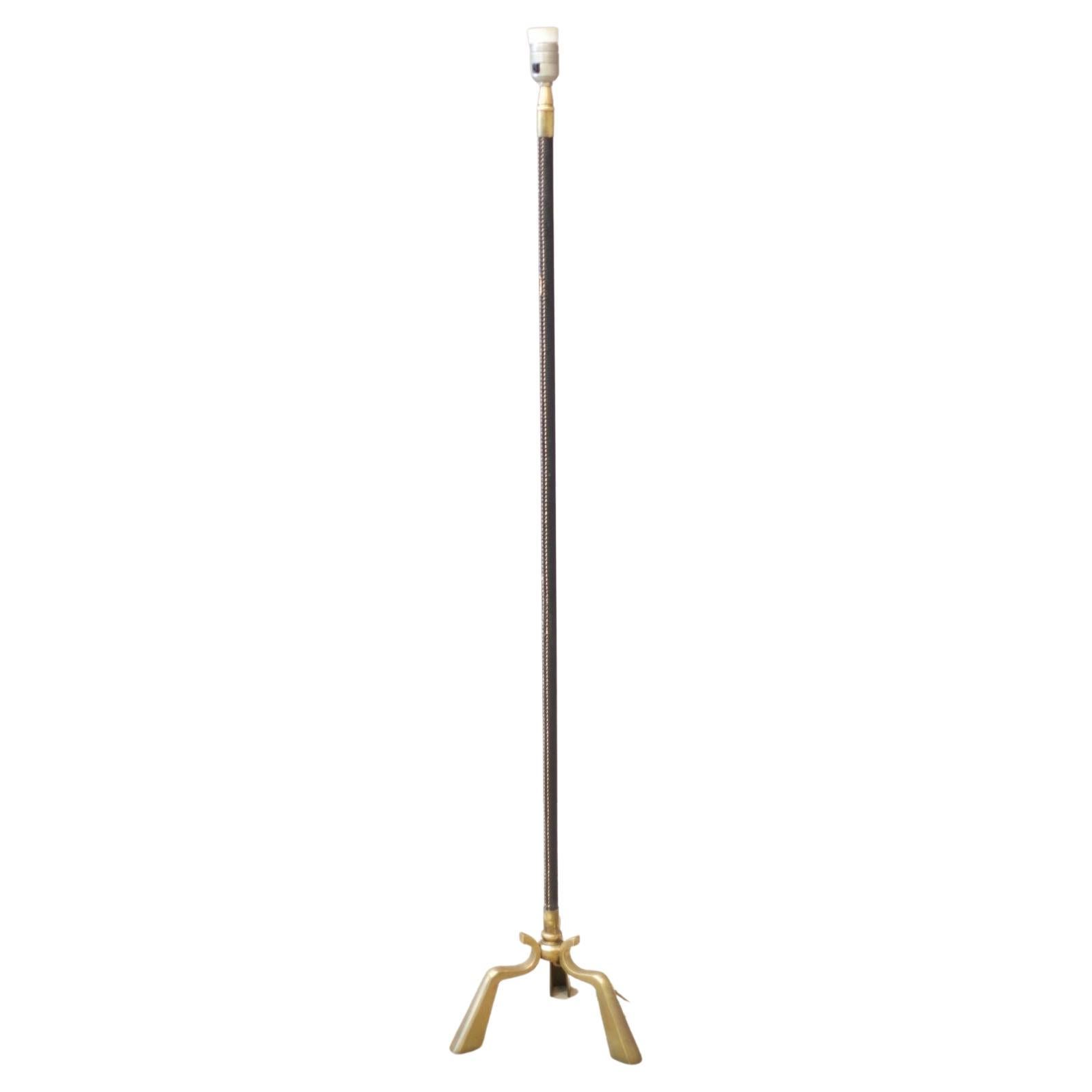 Midcentury Spanish Brass and Leather Floor Lamp For Sale