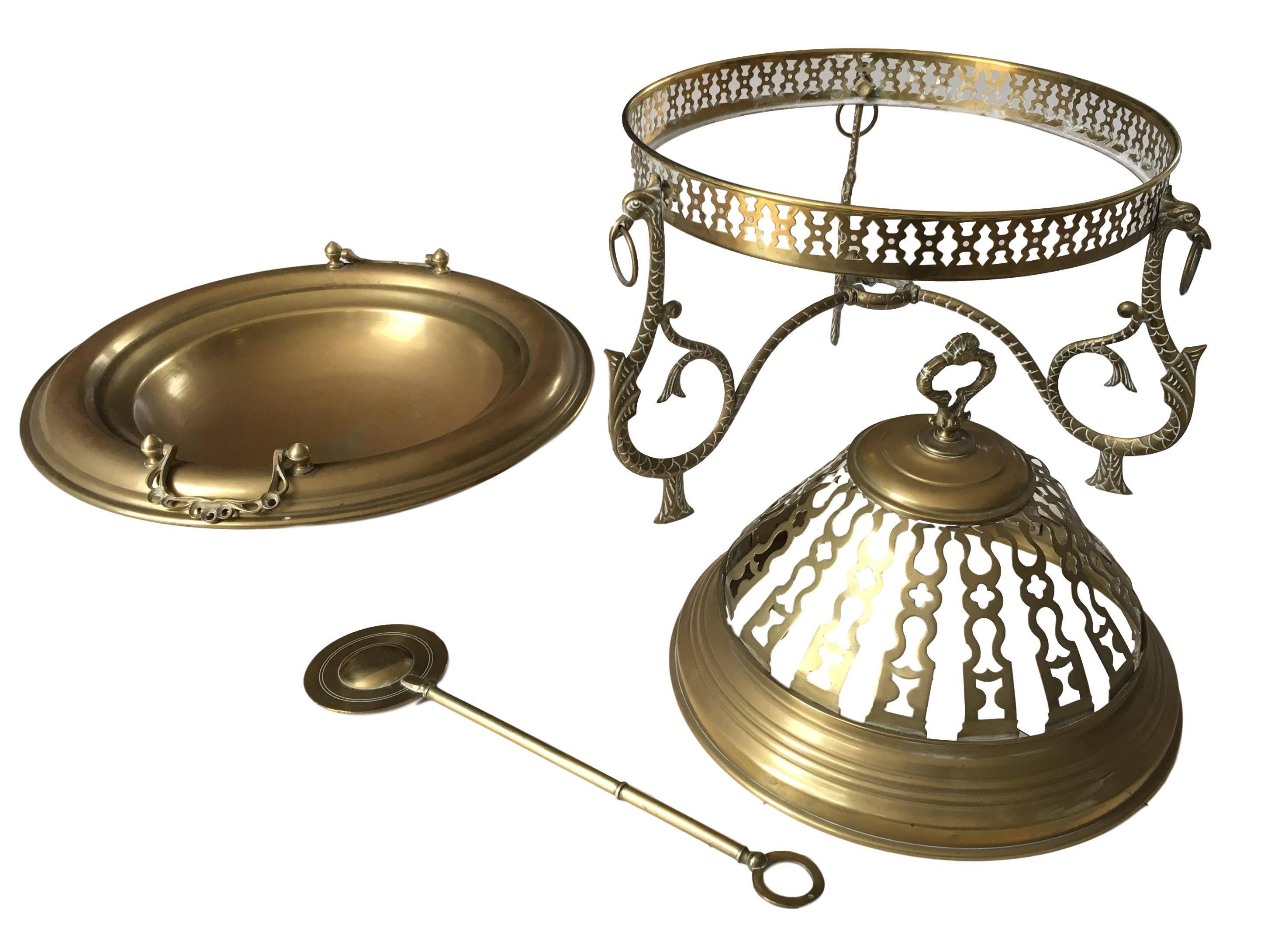 Midcentury Spanish brass brazier, warmer, with copper fire pit and light

A brazier is a container for hot coals, generally taking the form of an upright standing or hanging metal bowl or box. Used for burning solid fuel, usually charcoal,