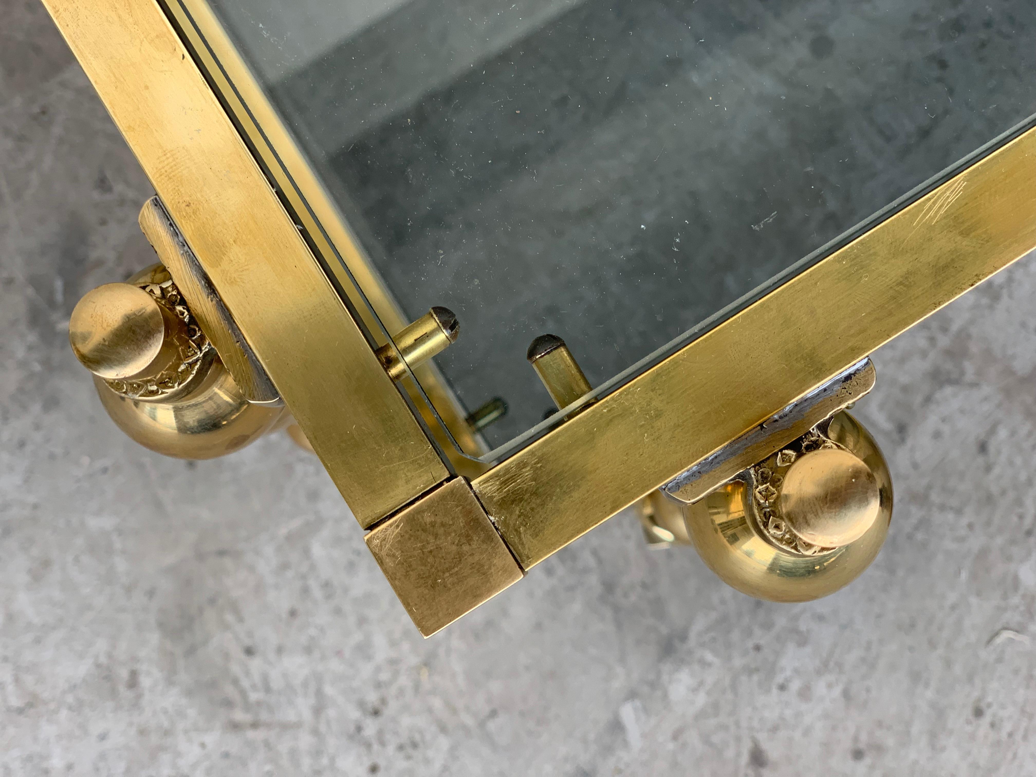 Midcentury Spanish Brass and Bronze Coffee Table with Smoked Glass & Double Leg 6
