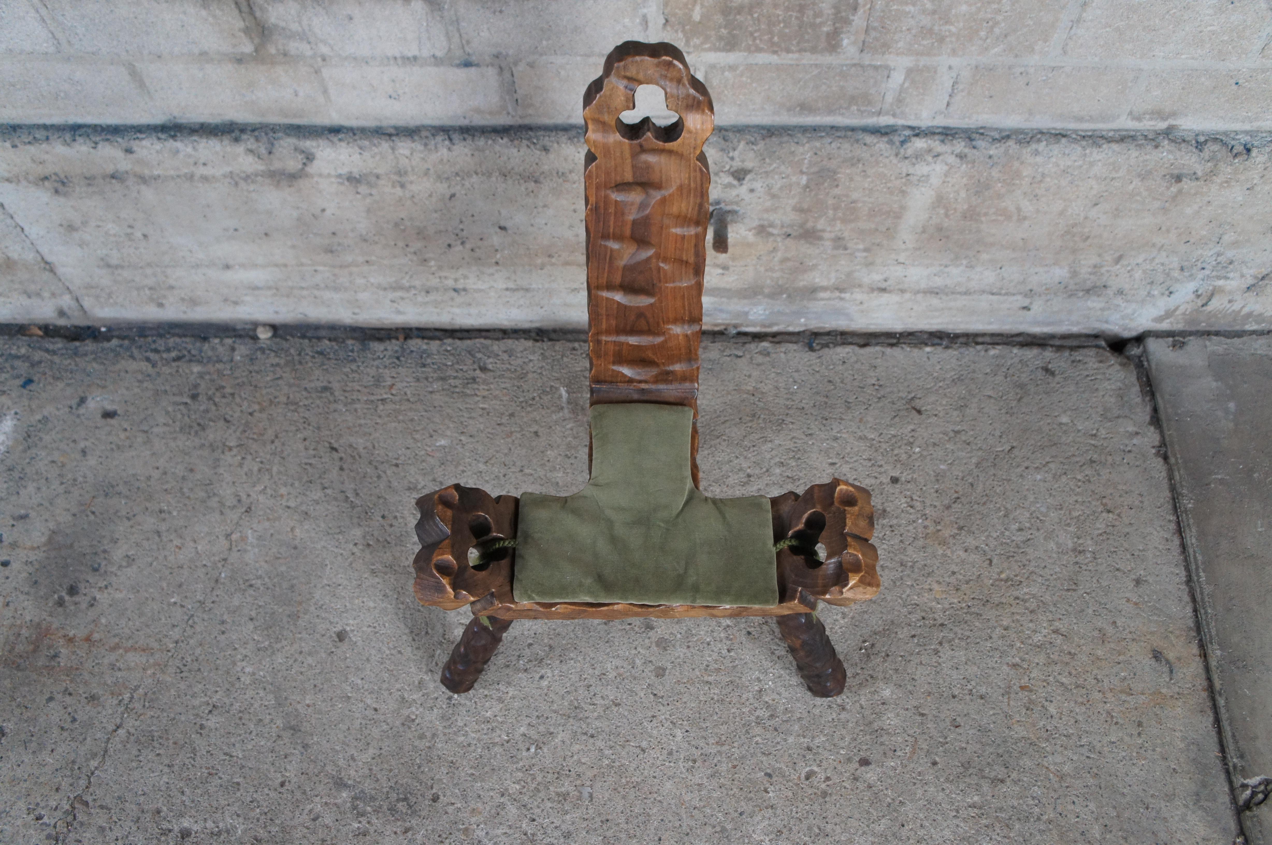 Mid-20th Century Mid Century Spanish Brutalist Carved Walnut Tripod Birthing Chair Stool 29