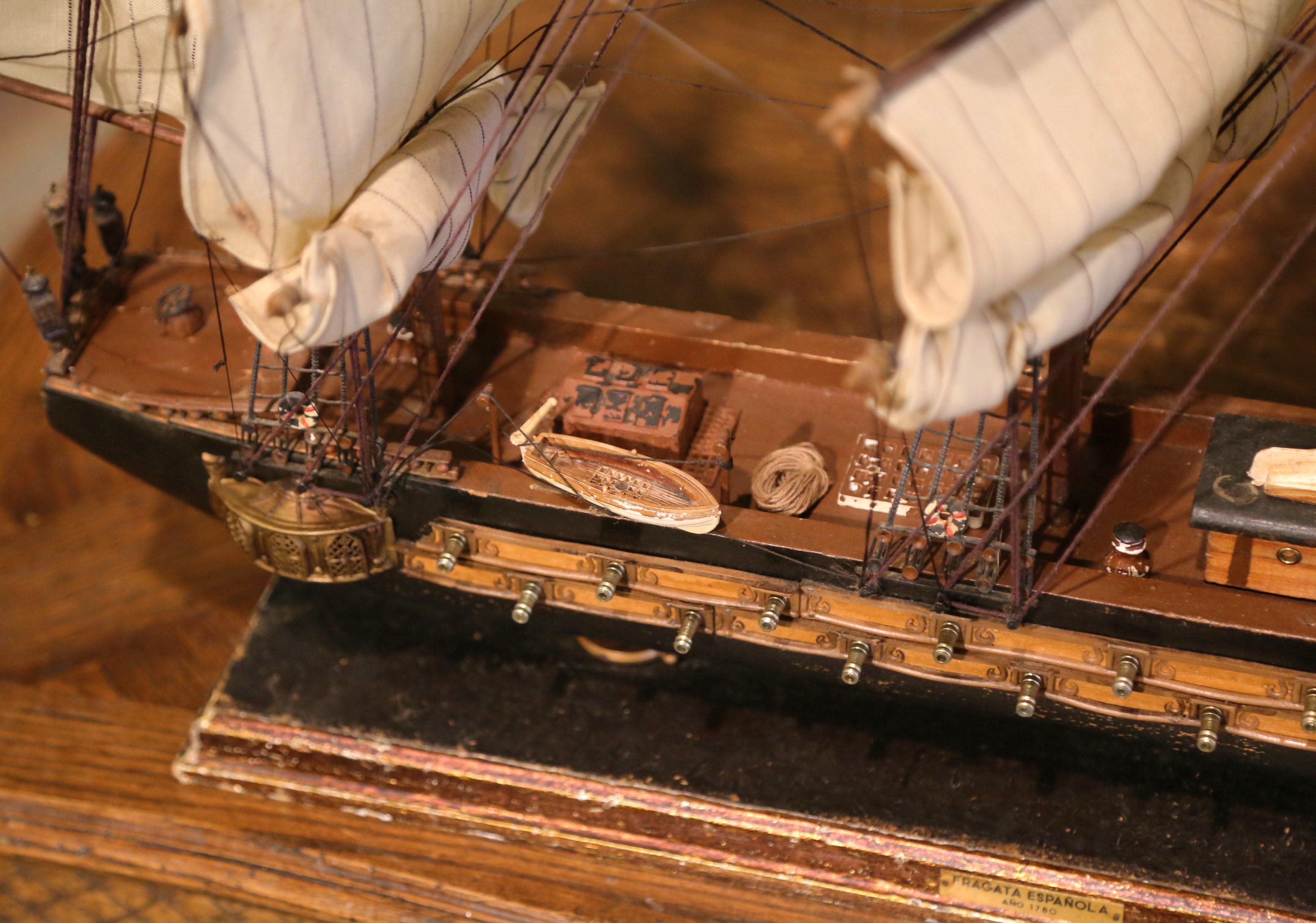 Mid-Century Spanish Carved Armada Style Model Ship the 