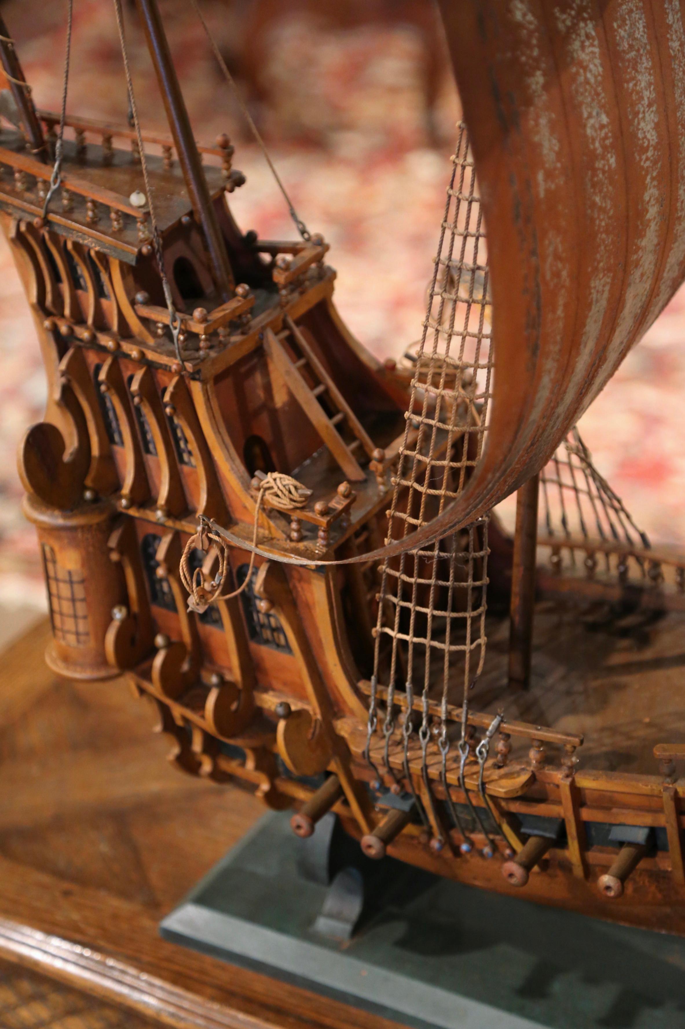 Mid-Century Spanish Carved Wood and Metal Model Ship 4