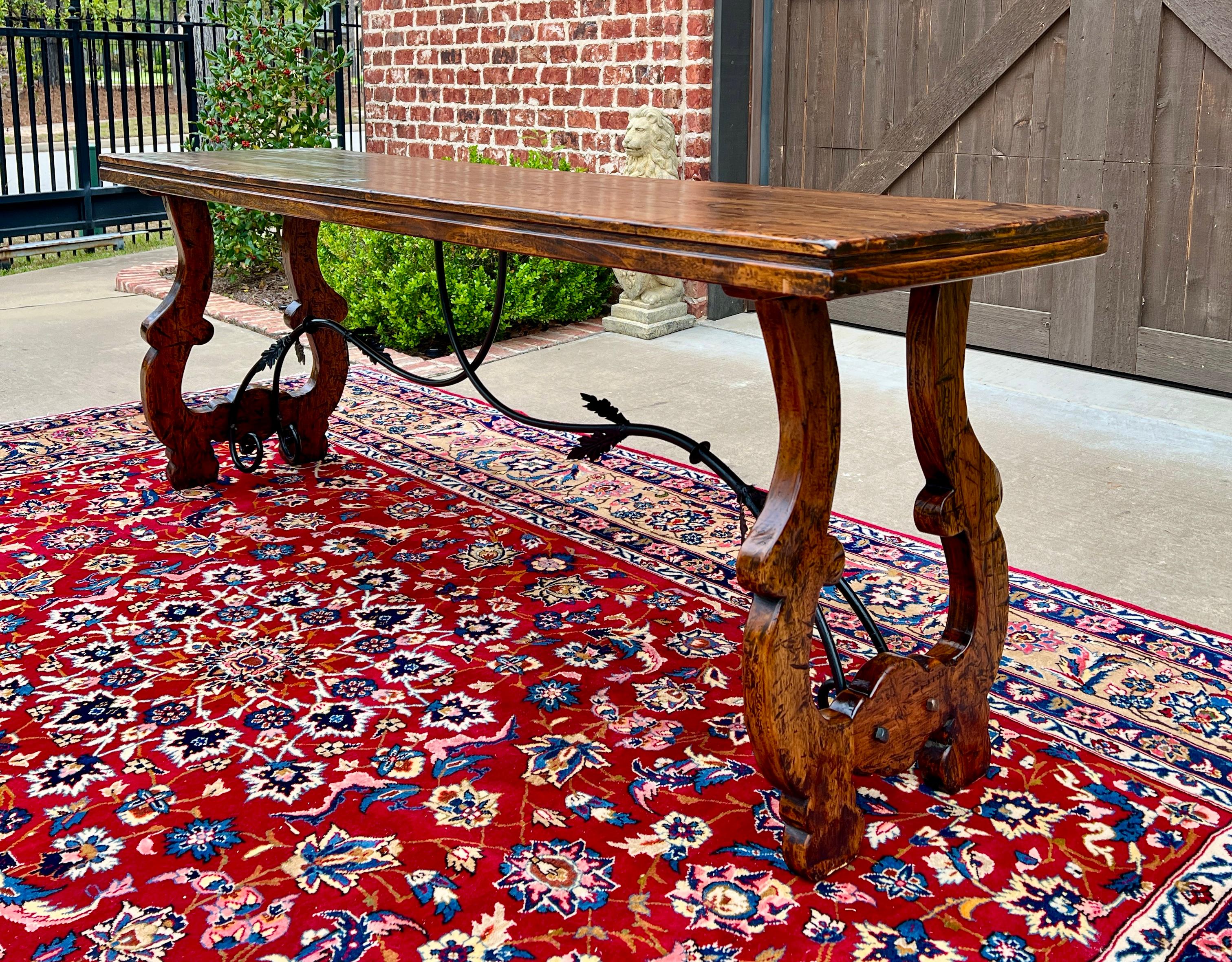 Mid-Century Spanish Catalan Table Sofa Hall Entry Console Table Oak Iron 82.5