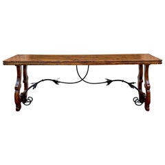 Tavolo catalano spagnolo di metà secolo Tavolo da divano Hall Console Tavolo in ferro Oak Oak 82,5" L
