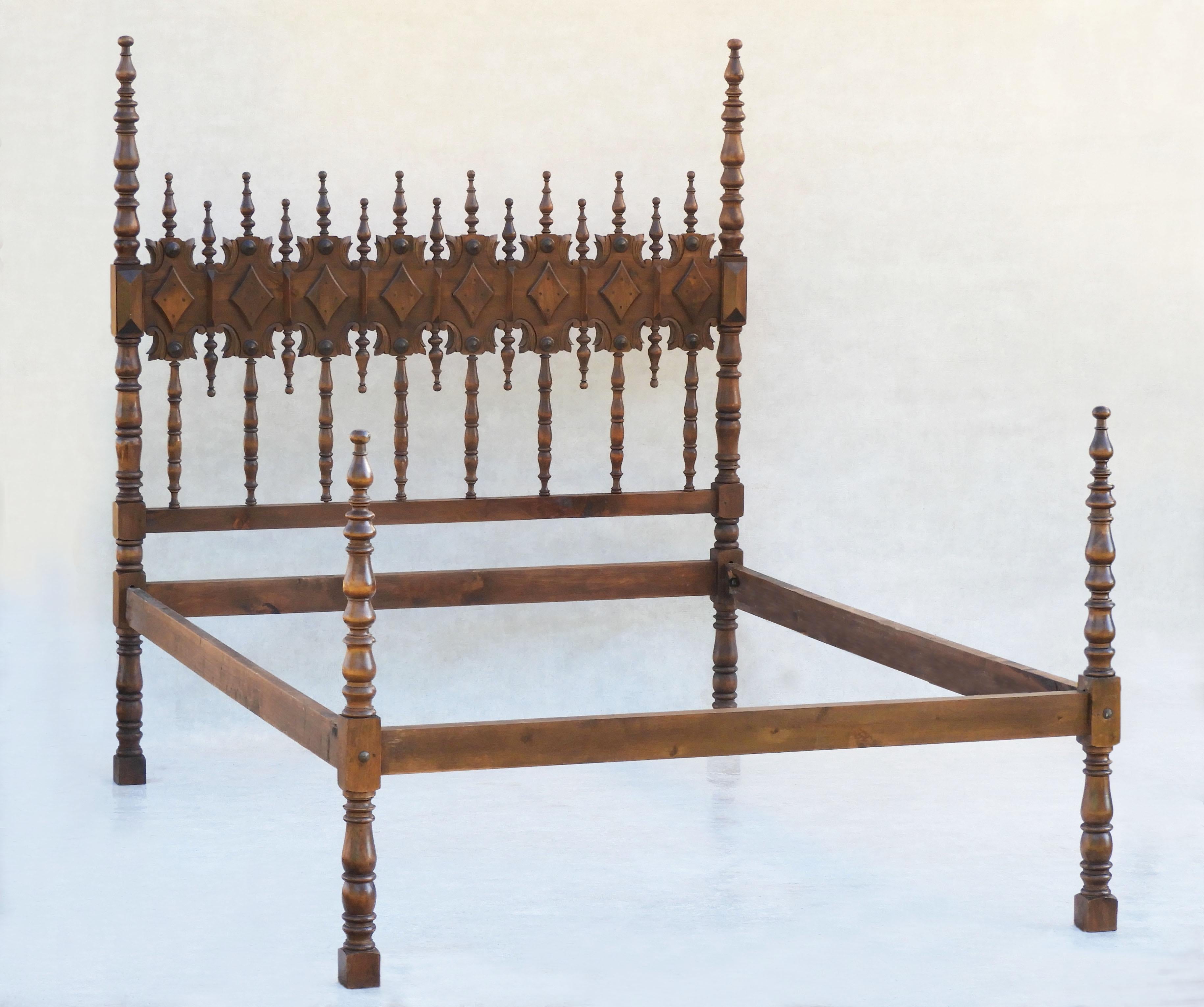 Carved Mid-Century Spanish Four Poster Bed, C1950